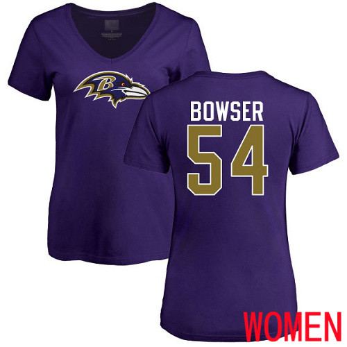 Baltimore Ravens Purple Women Tyus Bowser Name and Number Logo NFL Football #54 T Shirt->baltimore ravens->NFL Jersey
